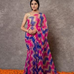 Magenta & Blue Shaded Lehariya Saree | Sequin Work | Jaipurio Designer Collection